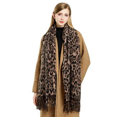 New Fashion Leopard Print Scarf Women's Winter Versatile Thickened Imitation Cashmere Shawl Dual-purpose Scarf