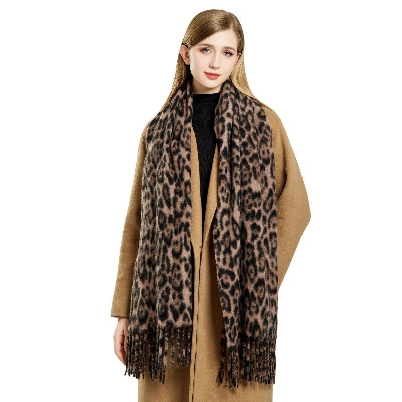 New fashion leopard print scarf women's winter versatile thickened imitation cashmere shawl dual-purpose scarf