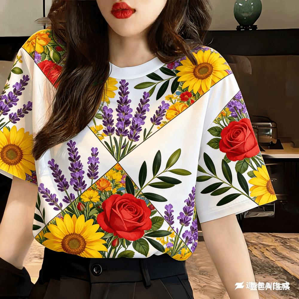 Casual Flower Printed T-shirt - Women s Casual Design XXS