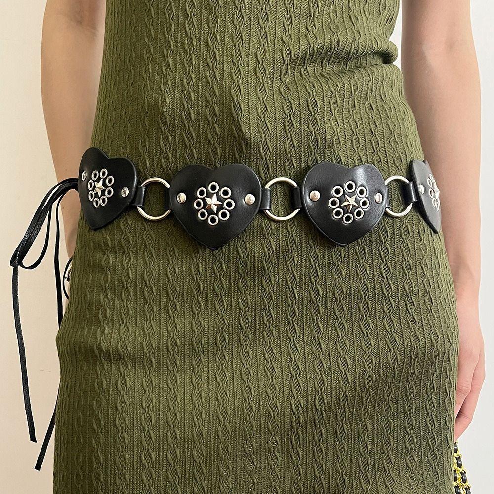 Y2K Heart Belt Metal PU Leather Waistband Personality Rivet Belt  Dress