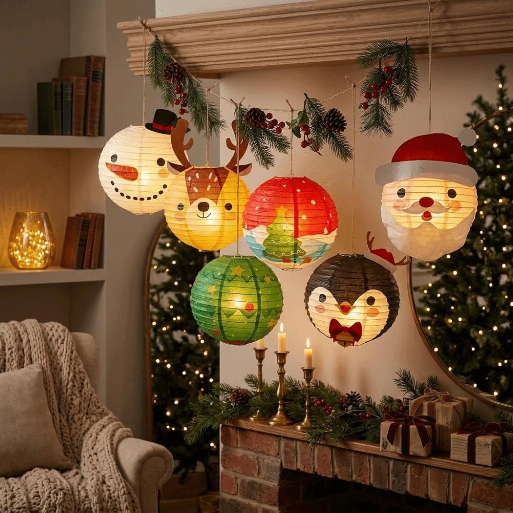 6 pcs DIY Christmas Paper Lantern Santa Claus Festival Lanterns Folding Lantern Ball Lantern Decor