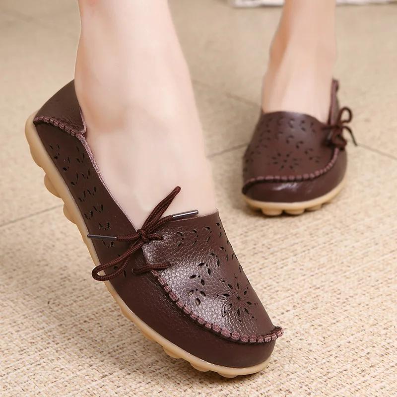 Fashion Sizes 34-44 Genuine Leather Flat Shoes Women Fashion Casual Nurse Shoes Hollow Soft Sole Non Slip Women's Shoes  Zapatos Mujer