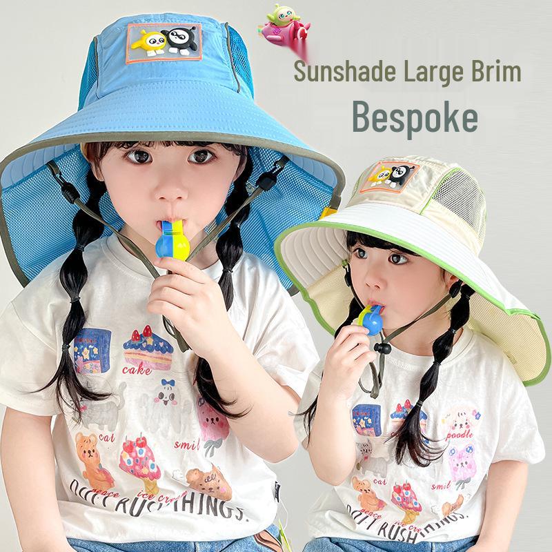 Dan Zai Kids' Wide Brim Summer Sun Hat with UV Protection and Shawl for Boys & Girls