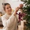 Indoor Christmas Tree Ornament Set Flocked Ornaments with Gold Edging, Retro Red Velvet Hanging Soft Flocking Fabric Holiday Decor Decoration,