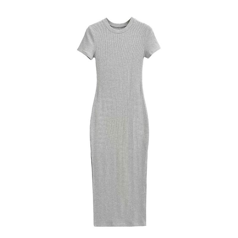 Women's Spicy Girl Double Slit Round Neck Short Sleeve Summer Slimming Midi Dress