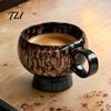 Vintage Style Afternoon Tea Mug Ceramic Coffee Mug, Reactive Glaze Latte Cup with Flow Pattern, Heat Resistant Hot Chocolate High Footed for