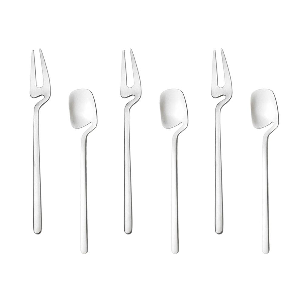 

6 шт., матовые вилки для фруктов из нержавеющей стали 304 и чайная ложка небольшого размера, вилки для маринованных огурцов, вилки для салата, десерта, торта, посуда для банкетной вечеринки серебряный