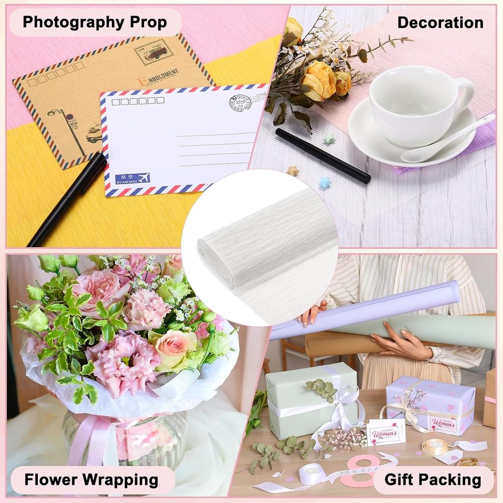 MECCANIXITY 6Pcs Crepe Paper Roll 8.2ft Long 9.84 Inch Wide for Wedding Ceremony Various Large Festivals Decoration, White