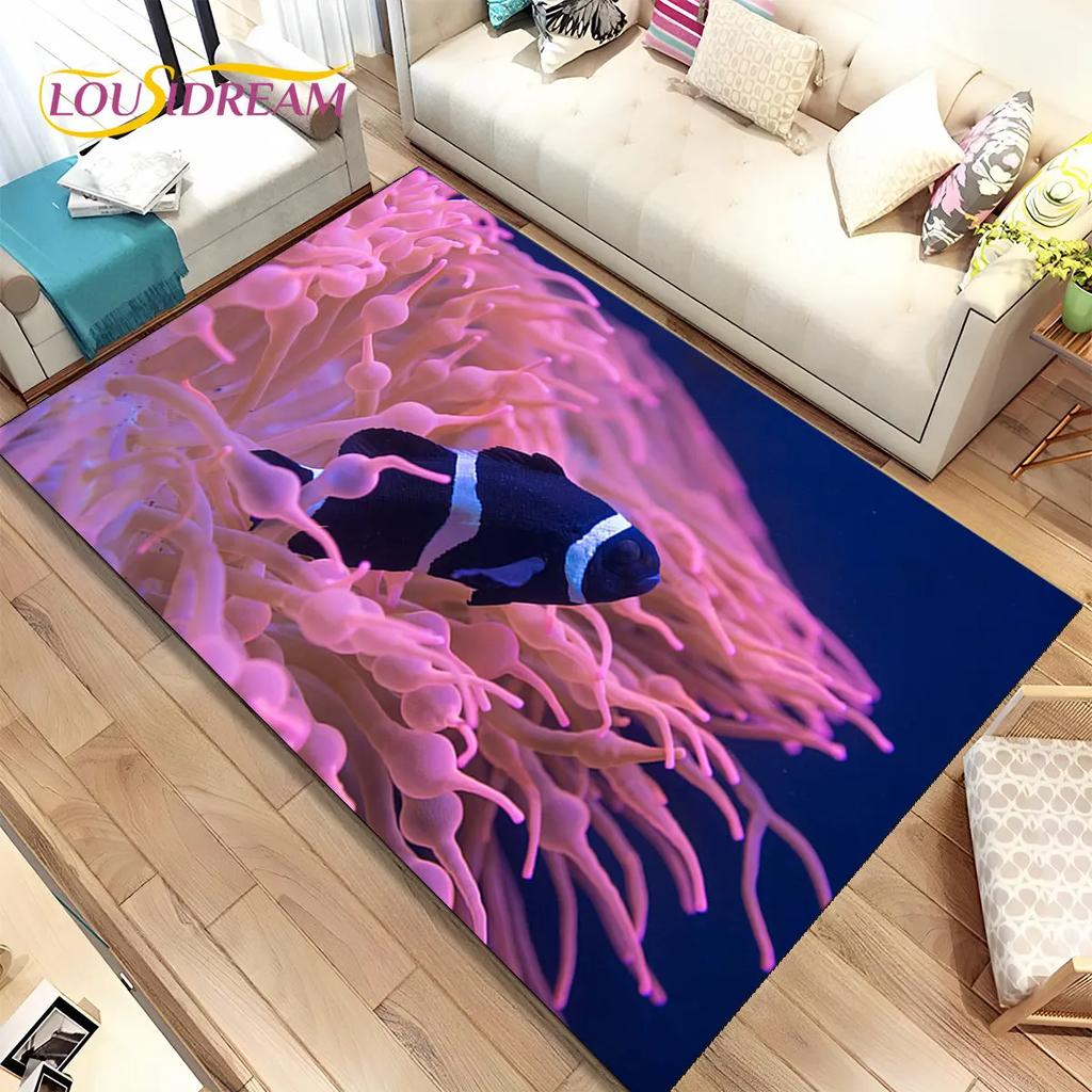 3D Seabed Underwater World Dolphin Turtle Area Rug,Carpet Rug for Living Room Bedroom Sofa Doormat,kids Play Non-slip Floor Mat