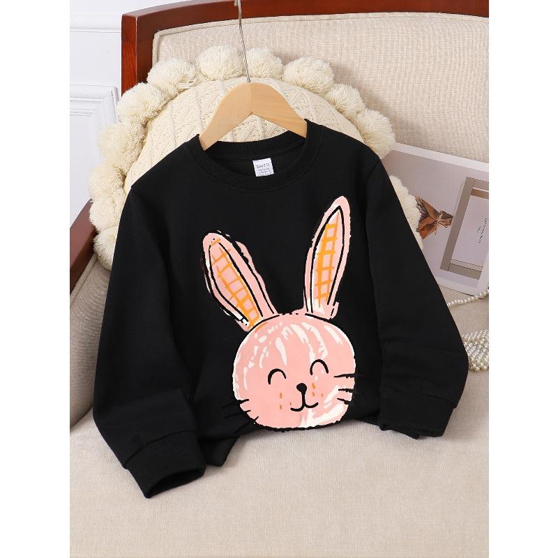 Kids Crewneck Sweatshirt, Pink Bunny Face with Orange Ears Graphic Print,Spring Autumn Casual Sport Tops