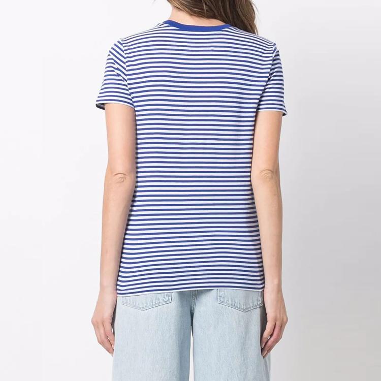 Polo Ralph Lauren Logo Gestickt Gestreift Rundhals Kurzarm T-Shirt Damen Oberteile Blau 211847081-003