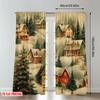 2pcs 2D flat printing Merry Christmas Trendy Curtains Cozy Snow Village Houses Digital Printed Polyester Drapes Family Party Use