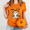 Halloween Schattige Geest Heksenhoed Print T-shirt voor Dames Cartoon Pompoen Vleermuis Grafische Tee Herfst Casual T-shirt Halloween Kostuum Tops