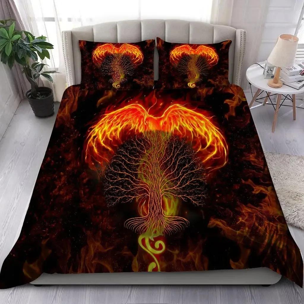 Dragon and Phoenix Duvet Cover Set Full Queen Size, Fantasy World Monster Gothic Bedding Sets Bohemian Mandala Comforter Cover