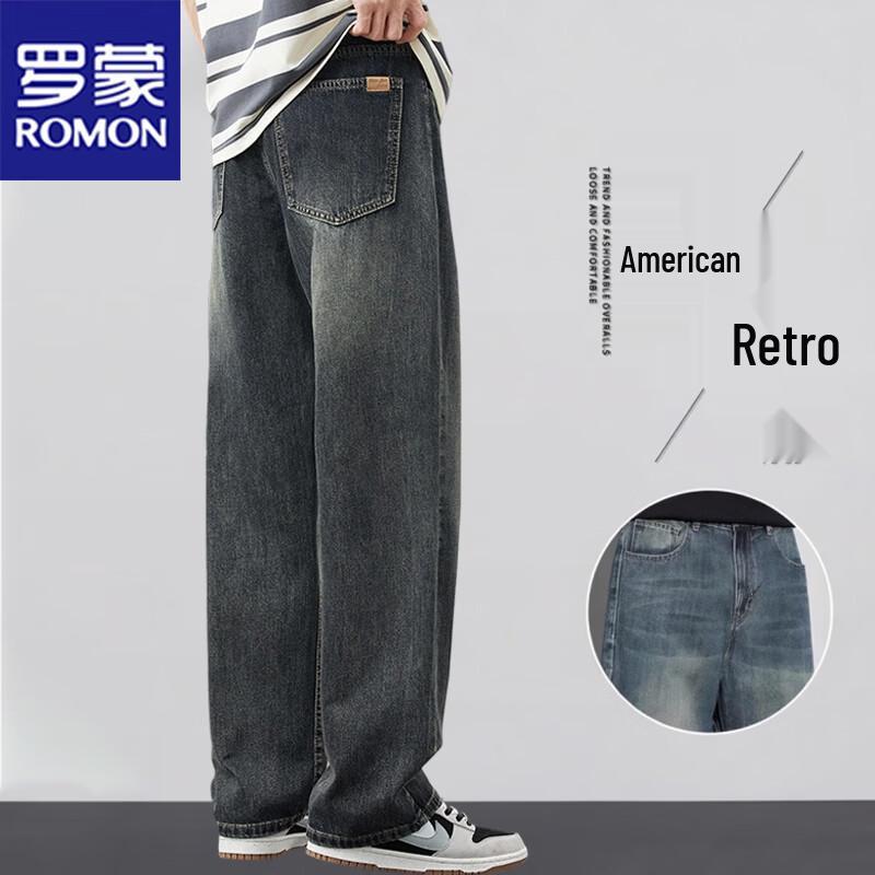 

ROMON Men s Retro Straight Loose Wide-Leg Denim Jeans 31