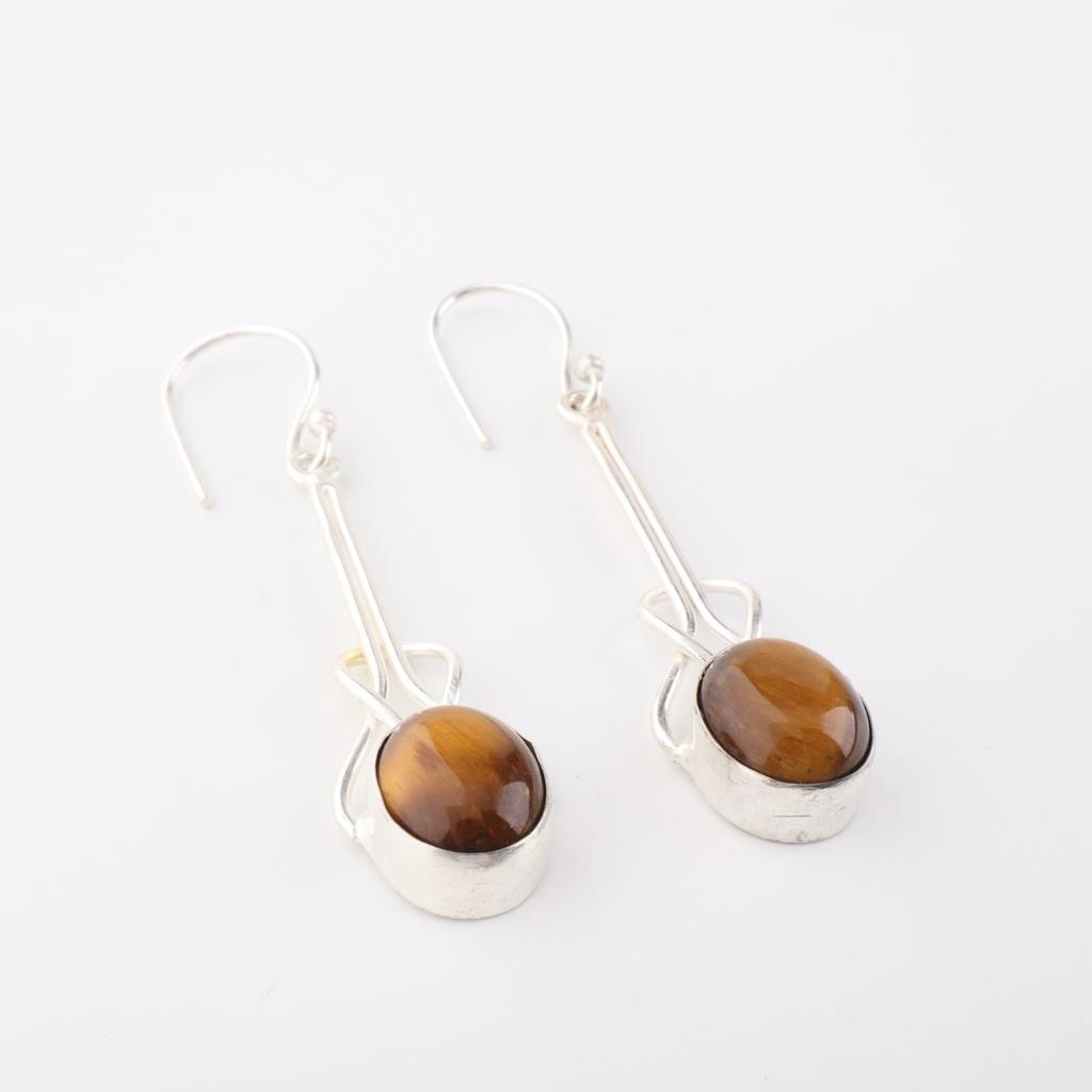 Yellow Tiger's Eye Gemstone 925 Sterling Silver Jewelry Handmade Earrings 1.76" EE-171-26