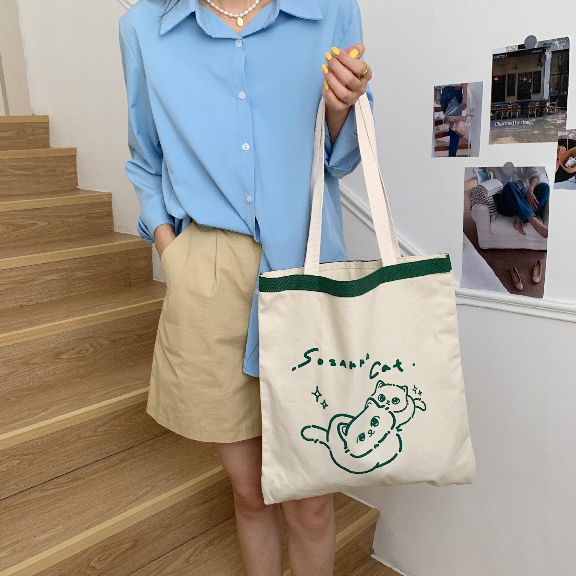 

Женская холщовая сумка с принтом «Молочный кот», простые сумки на плечо большой вместимости OneSize