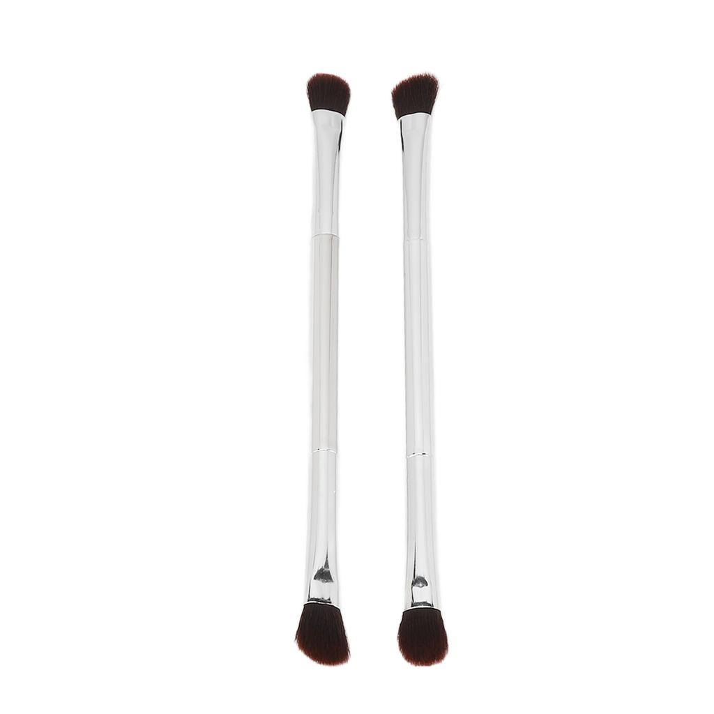 2pcs Double Ended Eyeshadow Brush Set Silver Makeup Soft Fiber Hair Nose Contour Brush Cosmetic Tool