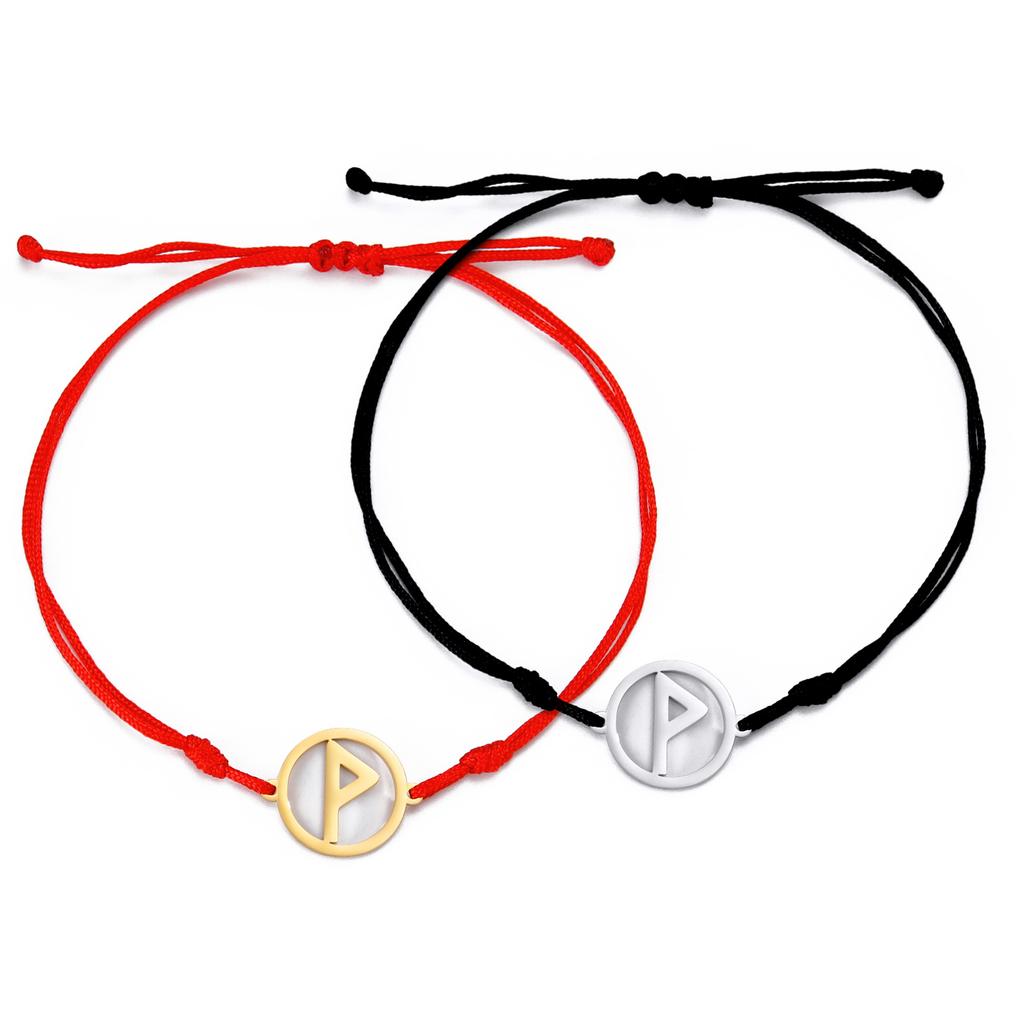 Dawapara Norse Runes Bracelet Elder Futhark Rune Charm Adjustable Rope Bracelet Stainless Steel Viking Jewelry