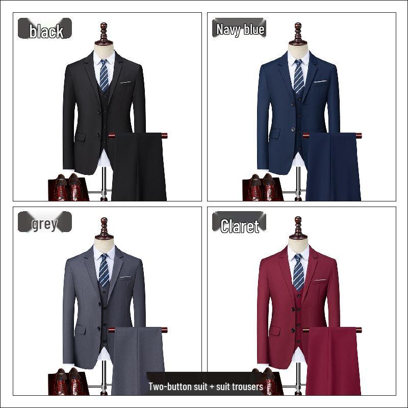Men's Slim Fit Three-Piece Business Suit for Formal and Photography Events