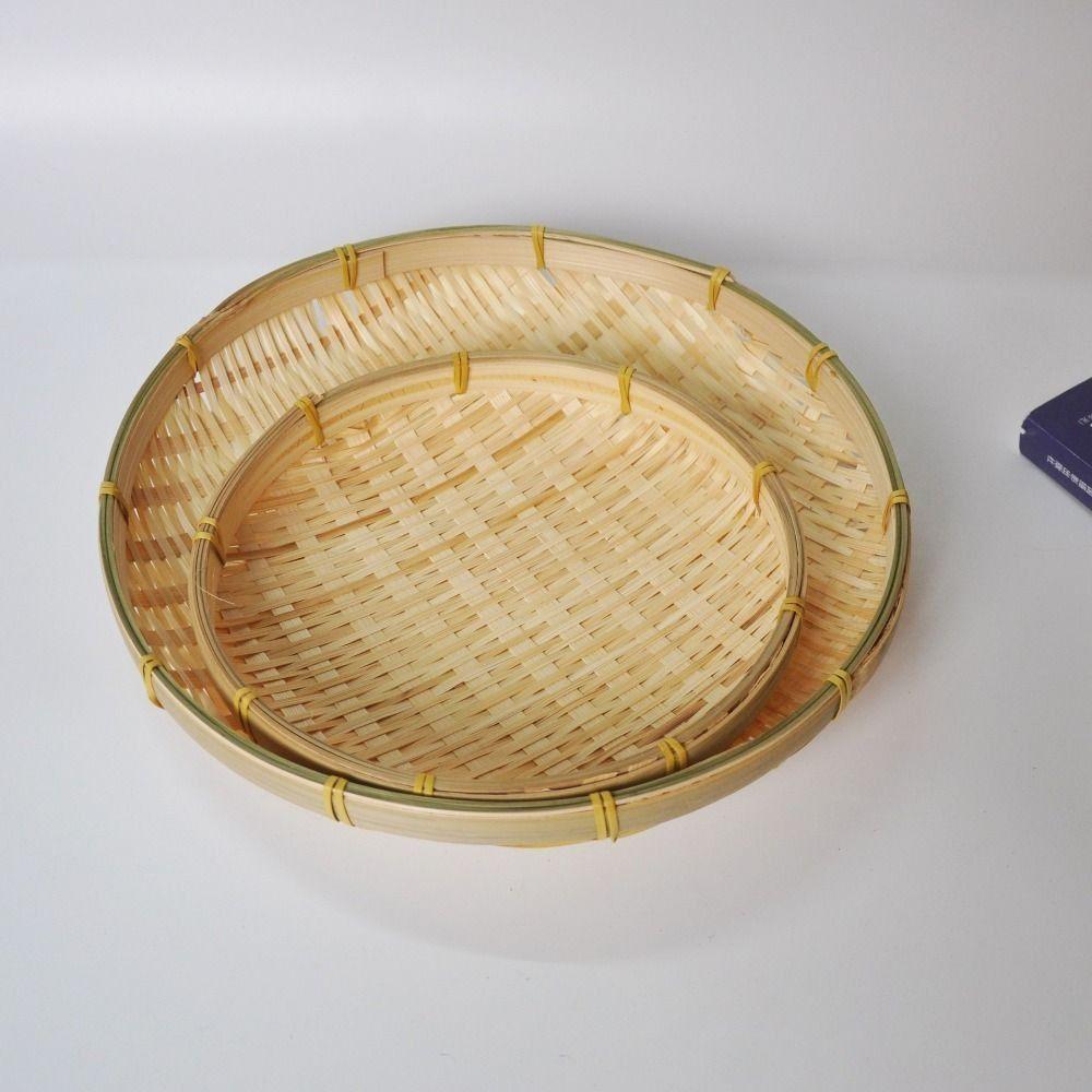Flat Handmade Weave Basket 18CM Bamboo Storage Tray DIY Woven Bamboo Tray  Food Storage
