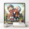 Cartoon Happy Old Couple 5D Full Round Diamond Painting Kits, Cute Grandma and Grandpa DIY Drills Mosaic Embroidery Cross-stitch