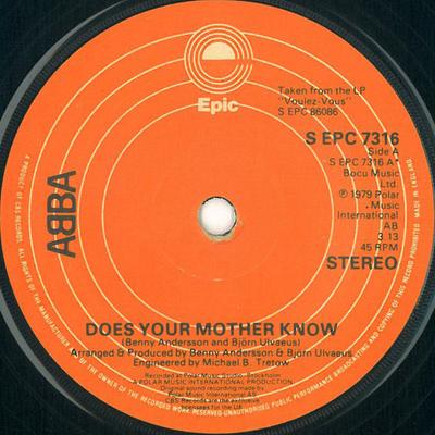 7inch Record ABBA - Does Your Mother Know SEPC7316 Epic 1979 UK Pop Used