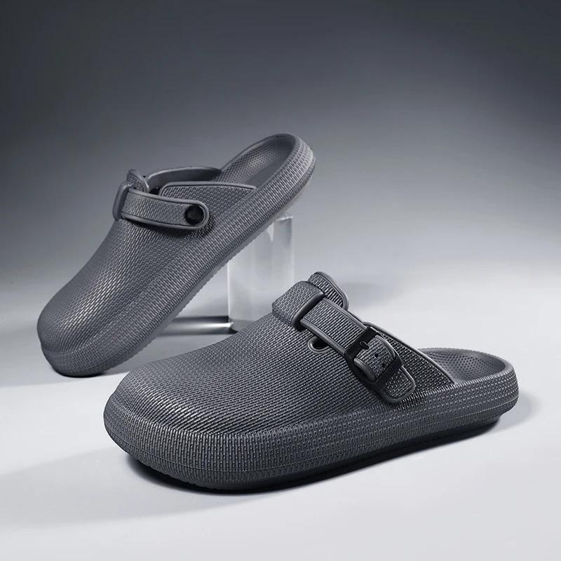 2025 New Summer Black Slippers Men's Bathroom Flip Flops Household Anti Slip Flat Shoes Outdoor Couple Flat Shoes Waterproof