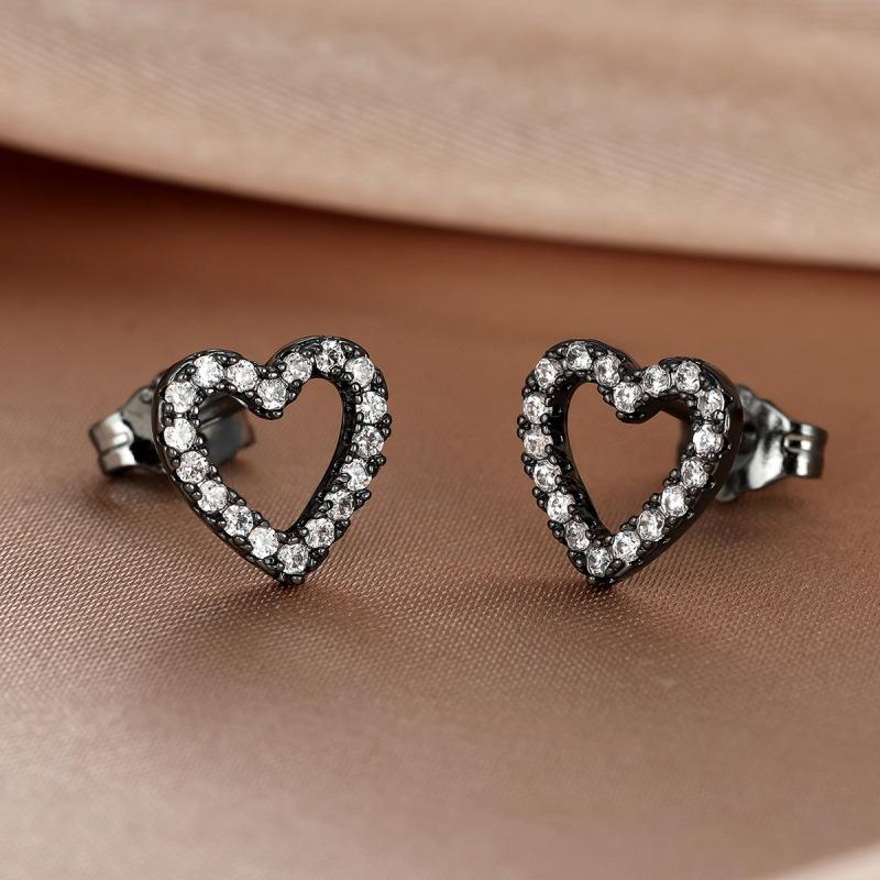 New Micro-inlaid with Diamond Zircon Heart-shaped Rose Gold-plated Stud Earrings Women's Hollow Love Earrings Jewelry