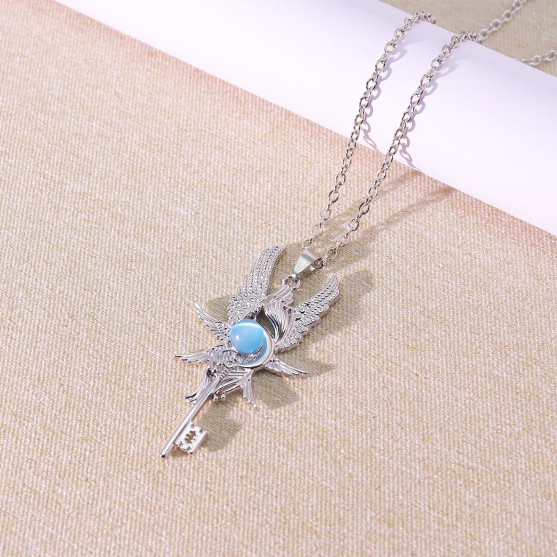 Moon Wing Key Necklace,Vintage Jewelry ,Feather Key Charm,Fashion Choker For Women Men Accessories Gift
