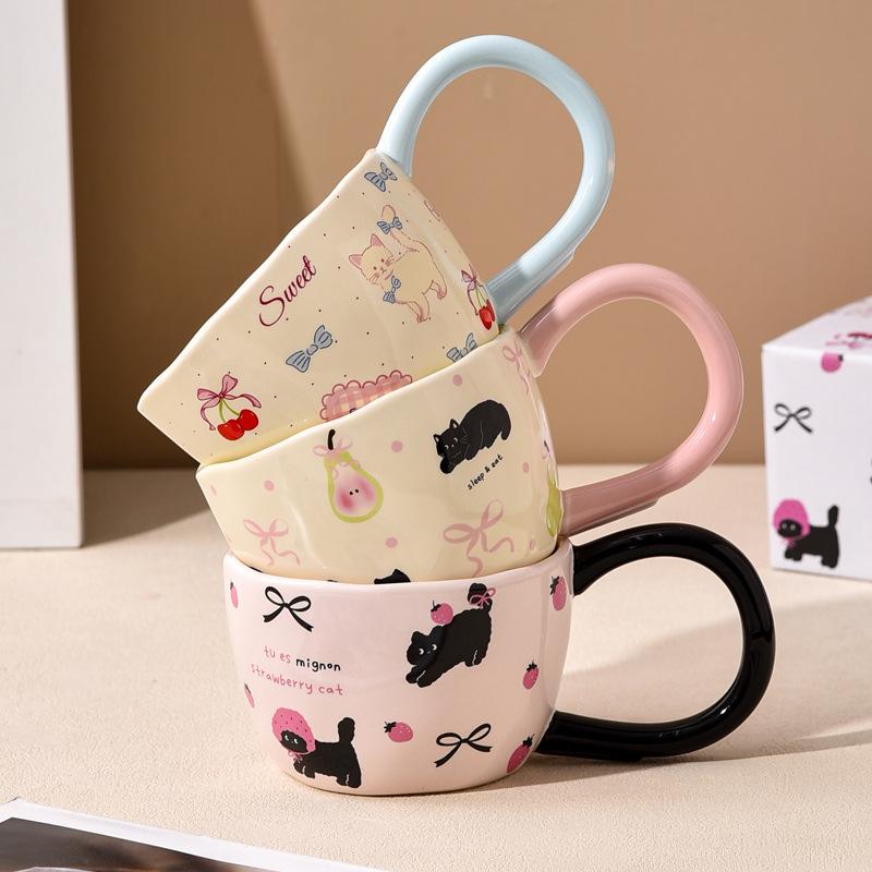 Tazza in Ceramica Gatto Carino Souvenir Tazza da Caffè Regalo di Compleanno per Ragazza Manico Lungo Tazza Bella Uso Domestico