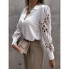 New Spring and Summer Women's Solid Color Lace Stitching Hollow Lapel Fashionable Shirt