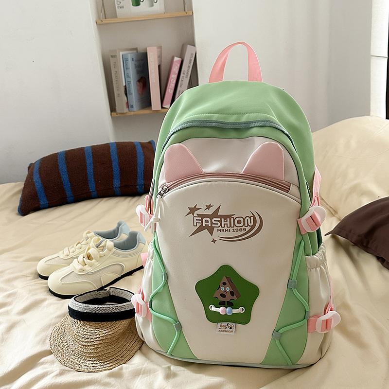 Contrast Color Backpack Women's College Style Lightweight Backpack Cartoon Student Schoolbag