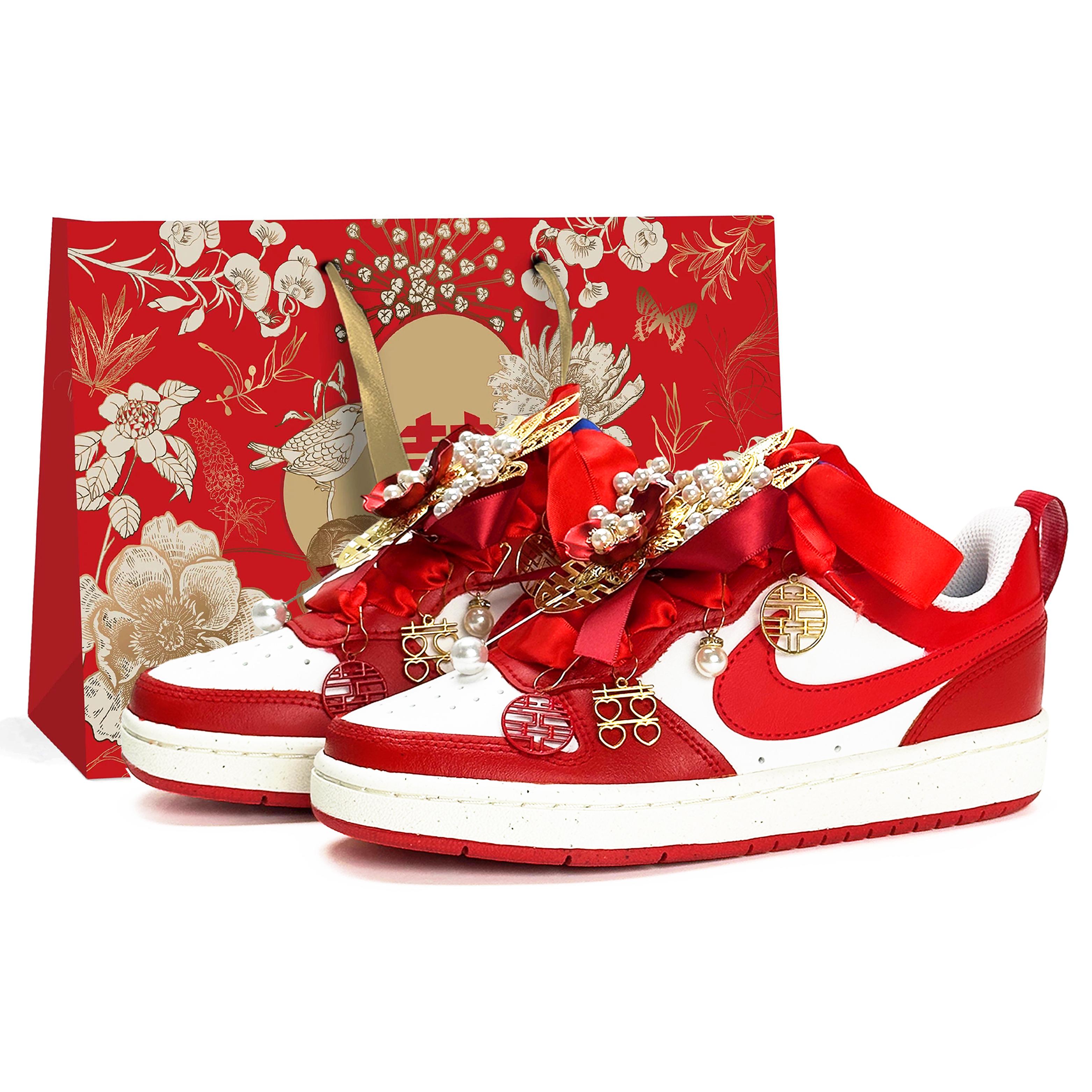 

Nike Court Borough GS Wedding Shoes Abrasion Resistant Low top Skateboard Shoes Women s Red White BQ5448-119(Team35-SBOX) 35.5