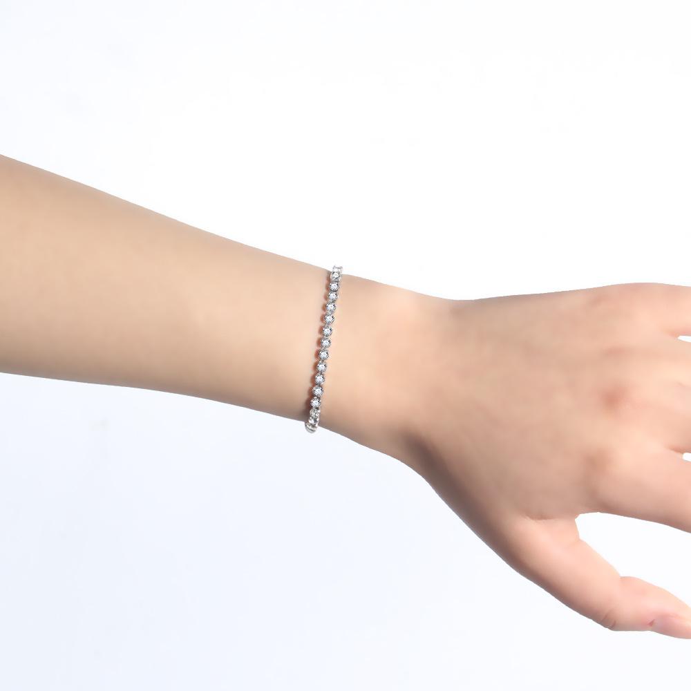 Adjustable Titanium Double Buckle Zircon Bracelet – Stainless Steel Simple Tennis Chain Fashion Accessory