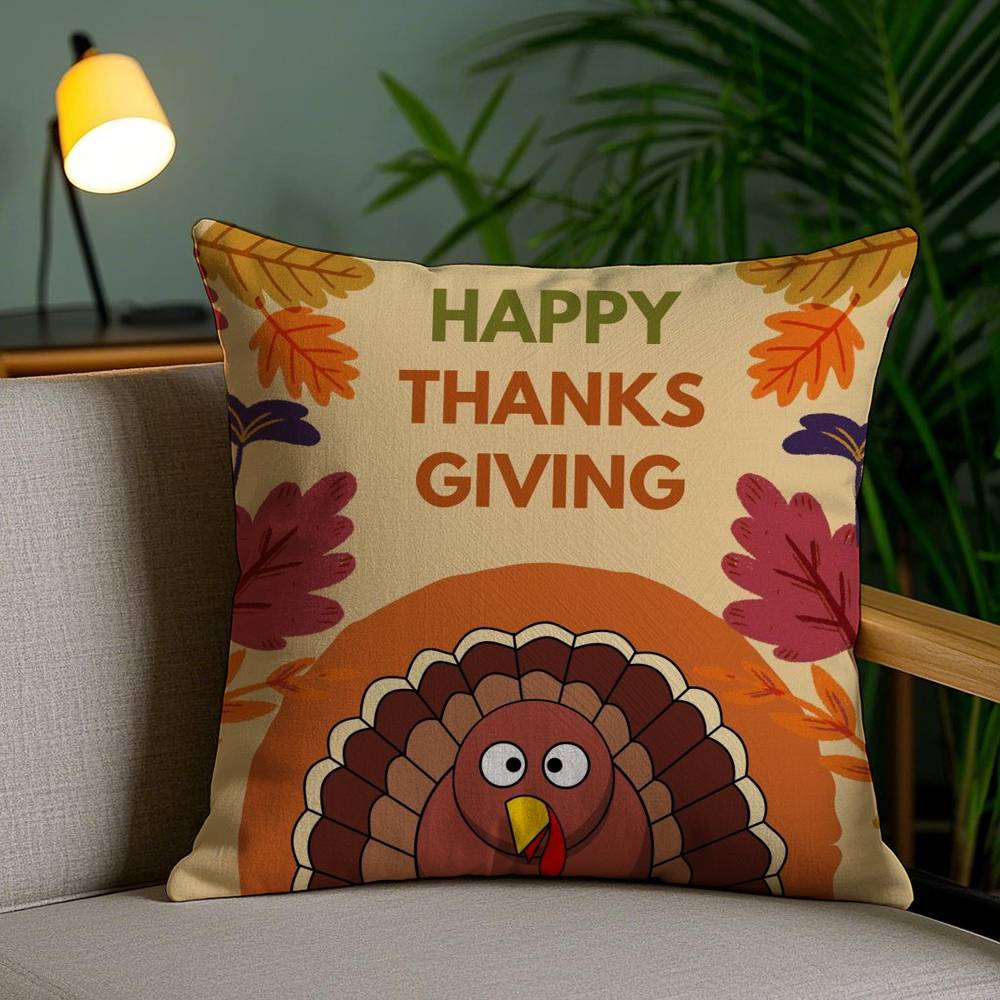 Thankful Festival Turkey Pillow Case Holiday Horror Atmosphere Short Plush Double-sided Printing Home Cushion Cover