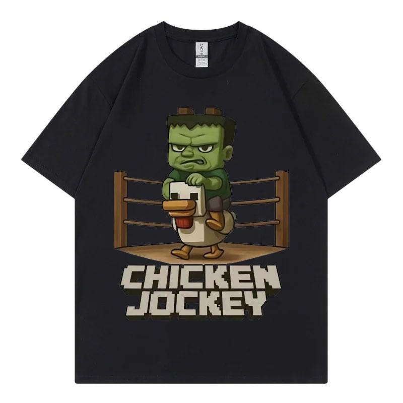 Funny Chicken Jockey Graphic T Shirt Men Women Cartoon Fashion Short Sleeve Tshirt Summer Casual 100 Cotton Oversized Tshirts
