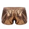 Glänzende metallische Herren-Shorts mit niedrigem Bund und elastischem Bund, Boxershorts, kurze Lounge-Hosen, Strandmode