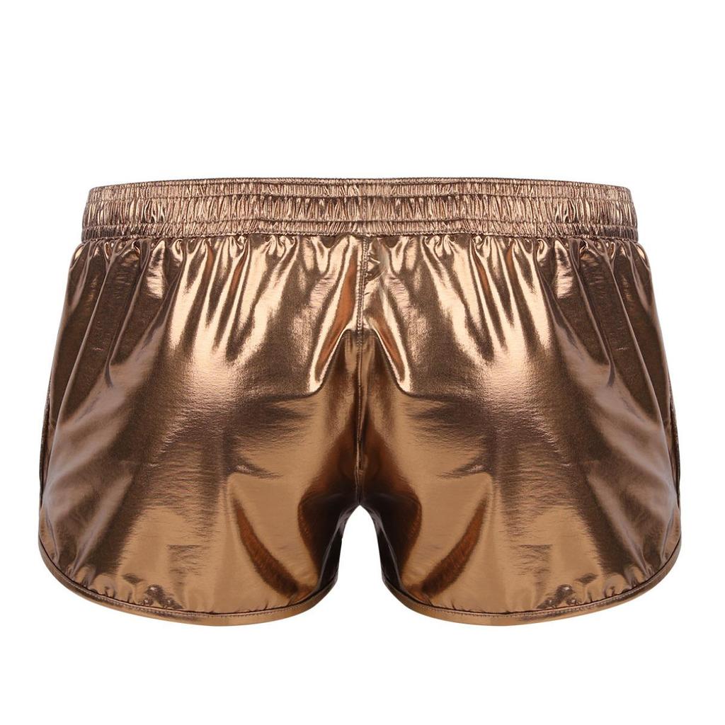 Glänzende metallische Herren-Shorts mit niedrigem Bund und elastischem Bund, Boxershorts, kurze Lounge-Hosen, Strandmode