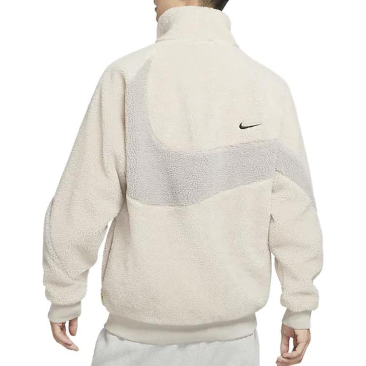 Nike Unifarbene Jacke mit Logoprint, Stehkragen, wendbar, Sherpa-Futter, warm, Herrenjacken, Creme, FB1910-236