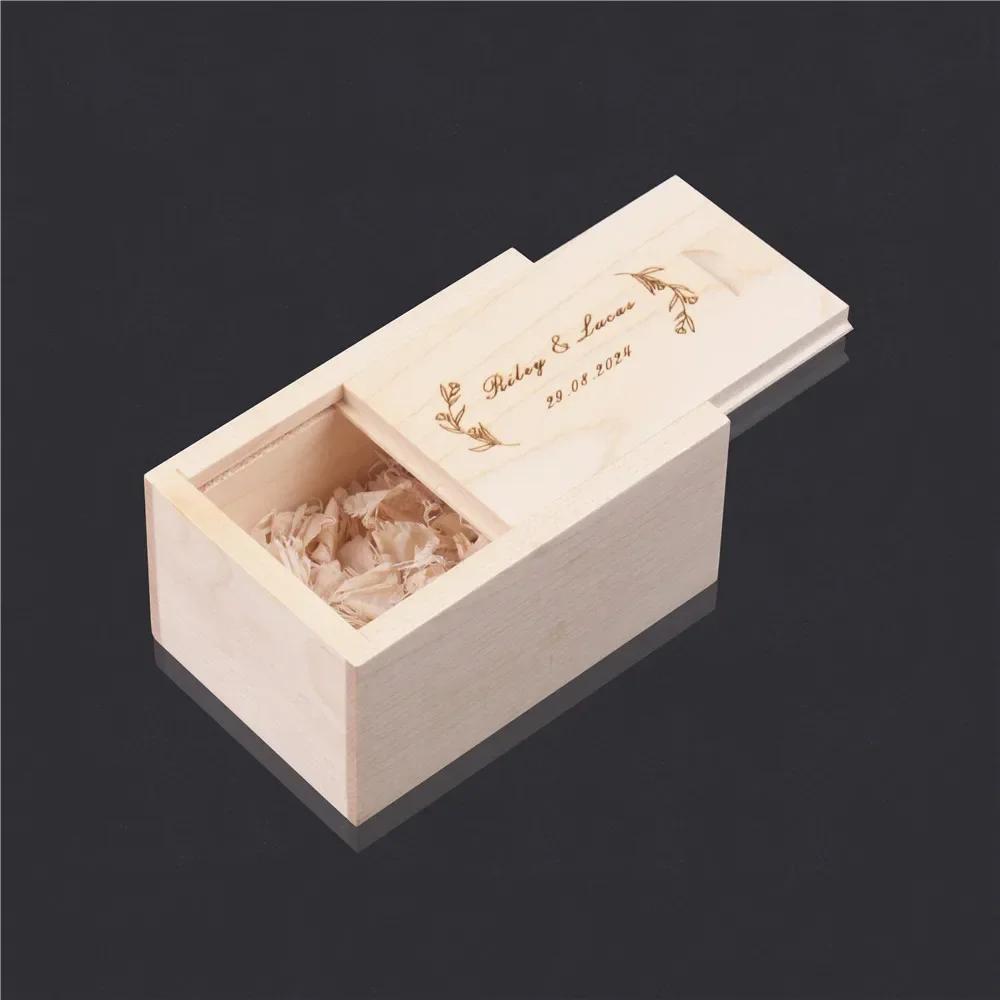 1Pcs Free Engraving Maple Wood Storage Box with Slide Top For Jewelry Organizer Case Memory Custom Box Wedding Anniversary Gifts