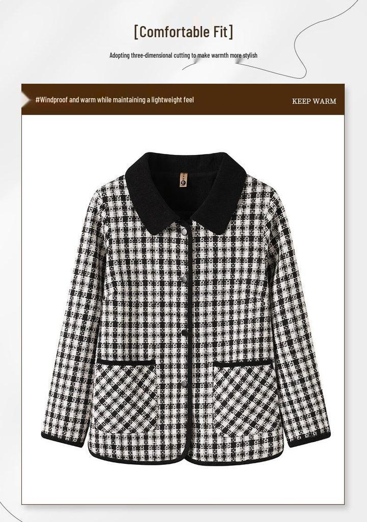 Giacca a quadri chic da donna di mezza età - Blazer casual con revers per primavera/autunno