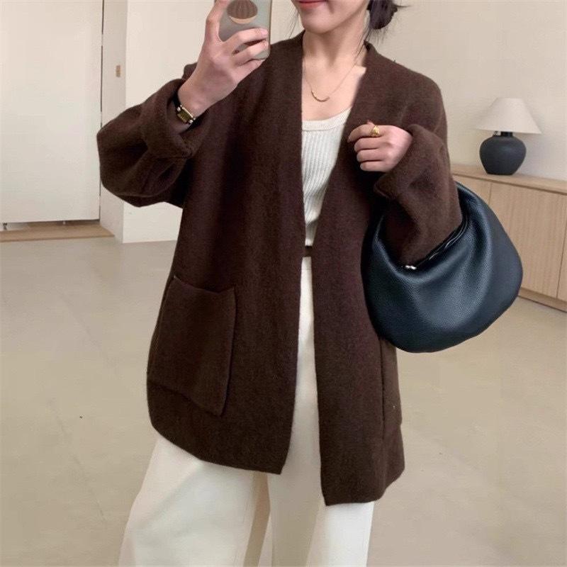 Korean version loose lazy wind knitted cardigan for women's autumn and winter thickened sweater jacket soft waxy warm thick