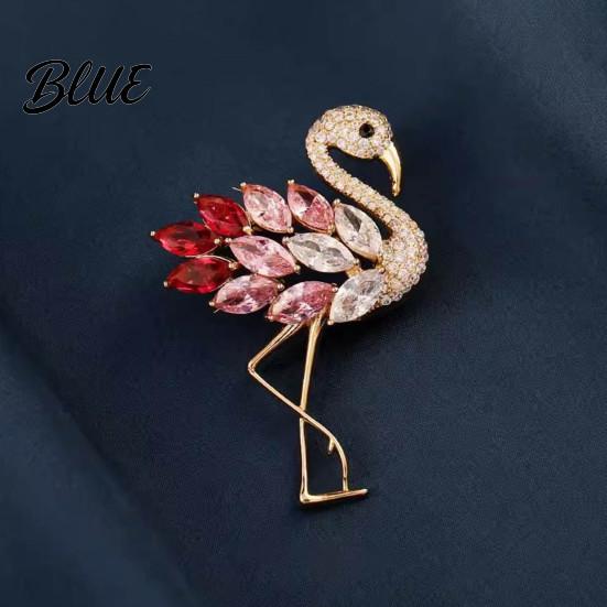 Women Brooch Flamingo Shape Rhinestone Decor Anti-slip Wear-resistant Suit Coat