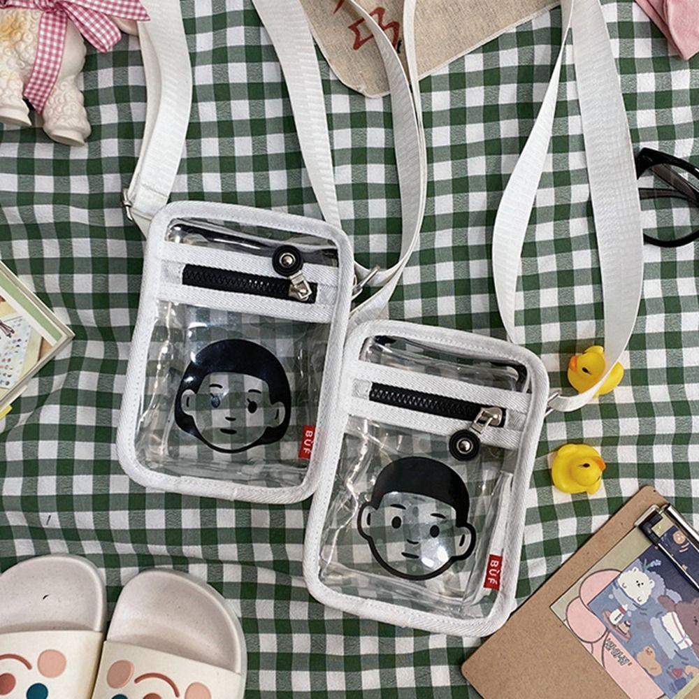 Printed Crossbody Bag Small Square Bag Couple Shoulder Bag Simple PVC Transparent Bag  Shopping