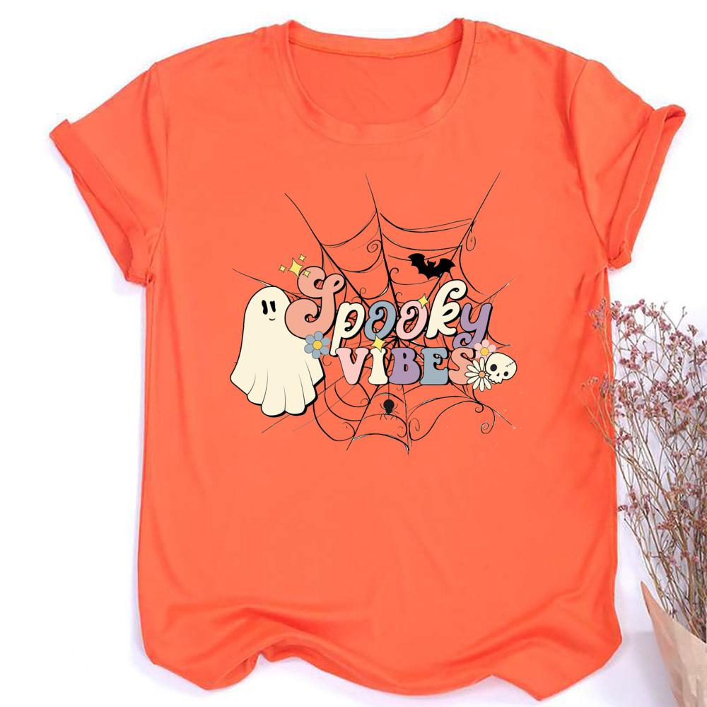 Retro Halloween Spooky Vibes Shirt Funny Halloween Unisex Short Sleeve Shirts Spooky Season TShirts Ghost Unisex Tee Clothes