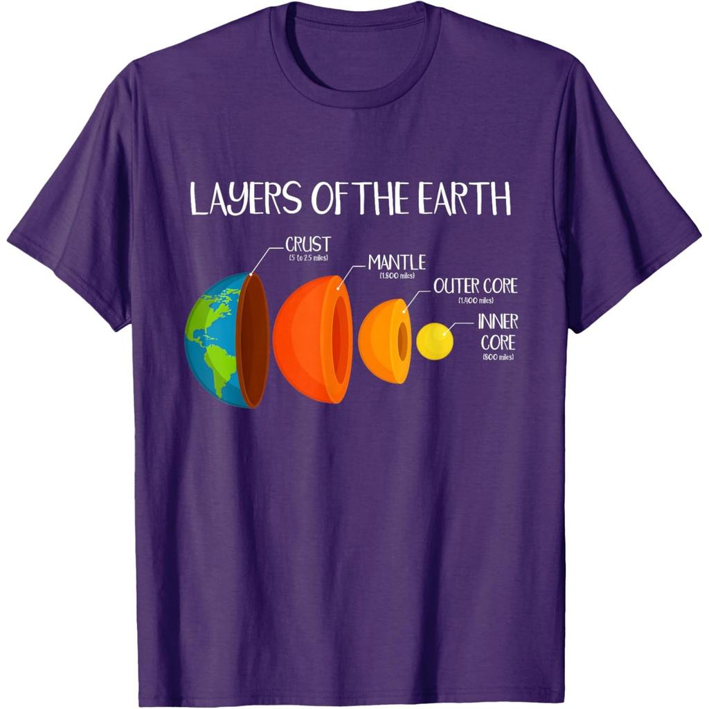 Layers of the Earth Diagram Geology Science Nerd Graphic Tee Casual Short Sleeve T-Shirt