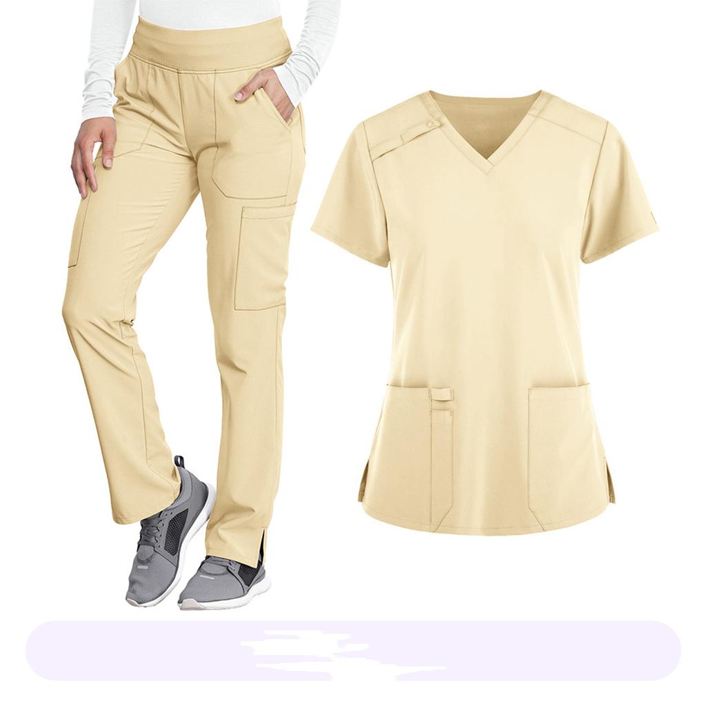 Women's Loose And Comfortable V-neck Short Sleeved Workwear With Top And Beauty Suit Set