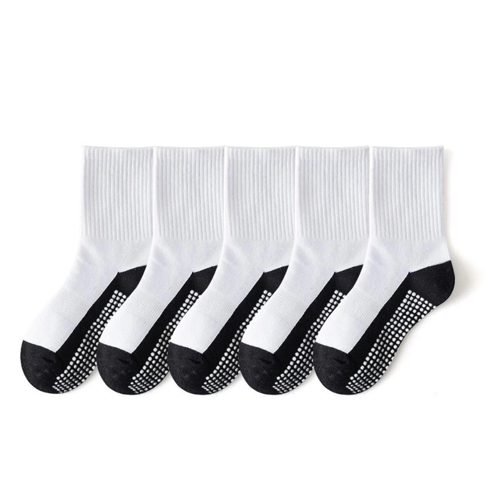 5Pairs Solid Cotton Children's Floor Socks Student Sports Socks with Grips  Spring Autumn