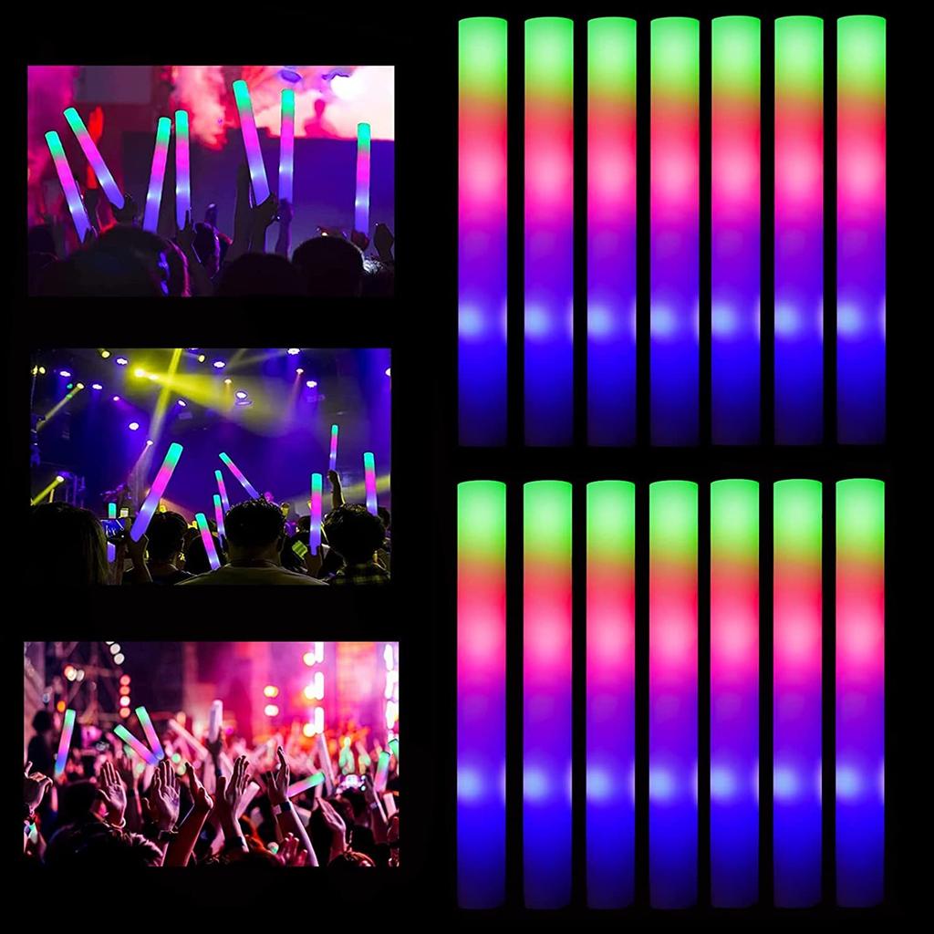 100Pcs LED Glow Sticks Bulk Colorful RGB Glow Foam Stick Cheer Tube Dark Light for Xmas Birthday Wedding Party Supplies